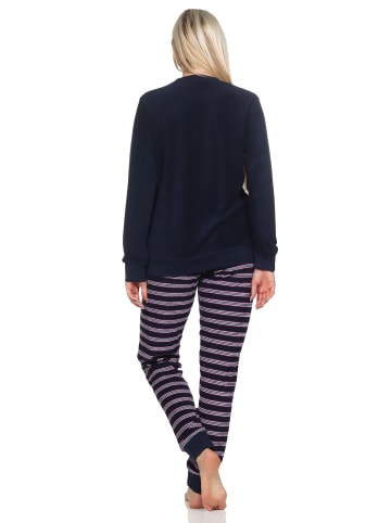 NORMANN Frottee langarm Schlafanzug Bündchen Pyjama - 82639 in marine