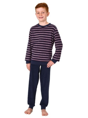 NORMANN Frottee Pyjama Schlafanzug Bündchen - 82609 in marine