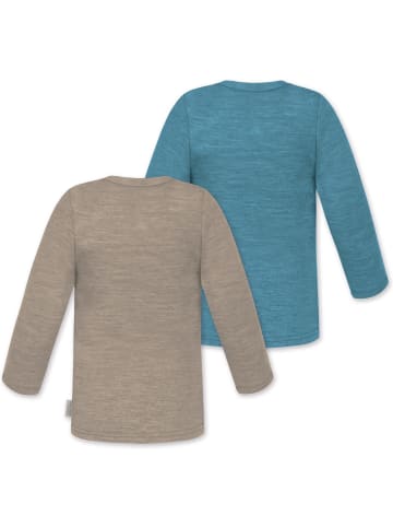 Normani Outdoor Sports 2er Pack Baby Merino Longsleeve „Taupo" in Beige/Blau