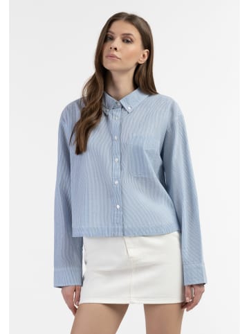 DreiMaster Damen Langarm Bluse in Hellblaue Dünne Streifen