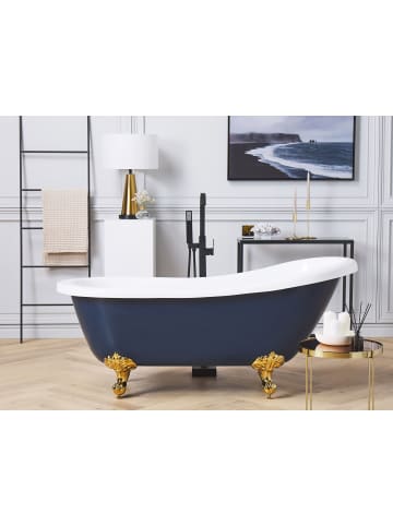 Beliani Freistehende Badewannen CAYMAN in Blau/Weiß/Gold - (W) 77 x (H) 74 x (L) 153 cm