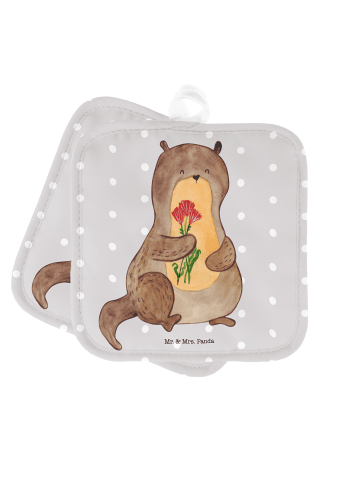 Mr. & Mrs. Panda 2er Set Topflappen Otter Blumenstrauß ohne Spruch in Grau Pastell