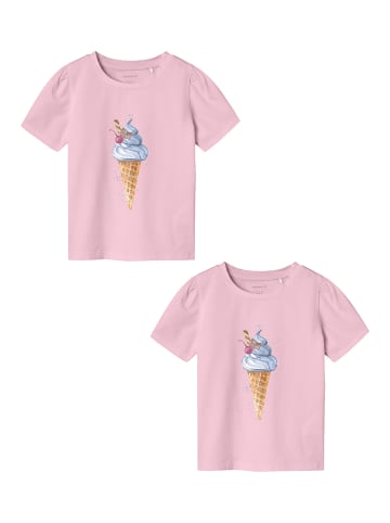 name it T-Shirt 2er-Set Print Design Kurzarm Kinder Oberteil in Pink-2