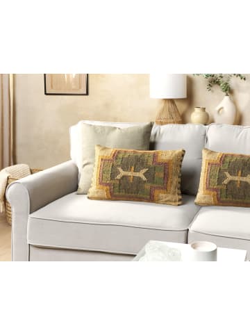 Beliani 2er-Set Dekokissen PULICAT in Bunt/Beige/Grün