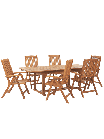Beliani 7-tlg Gartentisch Set JAVA in Heller Holzfarbton