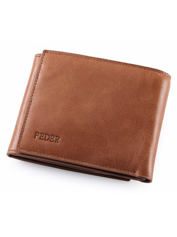 FEDER Leder Geldbörse Premium + Geschenkbox in Cognac Braun