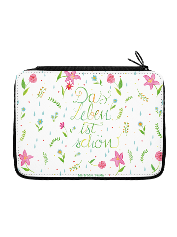 Mr. & Mrs. Panda Federtasche Blumen Leben mit Spruch in Bunt