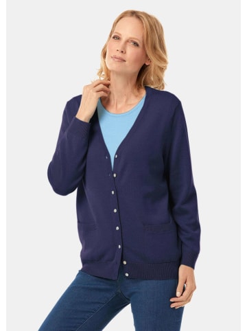 GOLDNER Kurzgröße: Strickjacke Uni Merino-Cardigan Langarm in marine