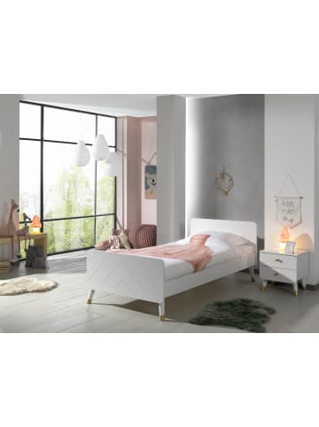 58 aufm Kessel BETT mit Nachtkommode Kamillah aus MDF in Satin Weiß