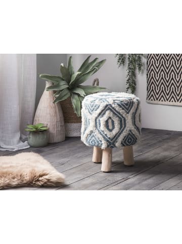 Beliani Hocker AGRA in Weiß/Blau/Braun - (W) 33 x (H) 44 x (L) 33 cm
