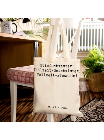 Mr. & Mrs. Panda Tragetasche Stiefschwester Freundin mit Spruch in Creme