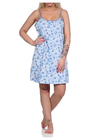 NORMANN Spaghettiträger Nachthemd Spitzenbesatz - 73428 in hellblau