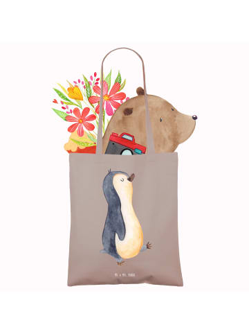 Mr. & Mrs. Panda tote bag Pinguin mHerzieren ohne Spruch in Braun Pastell