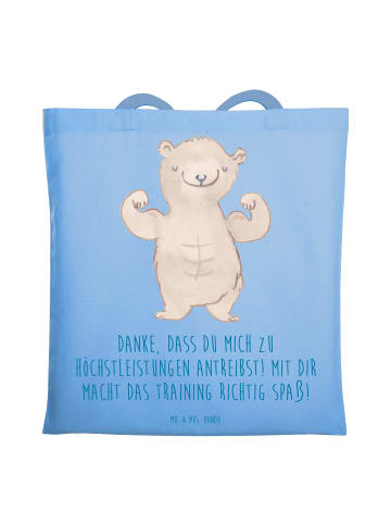 Mr. & Mrs. Panda Tote Bag Motivierender Fitness-Trainer mit Spruch in Sky Blue