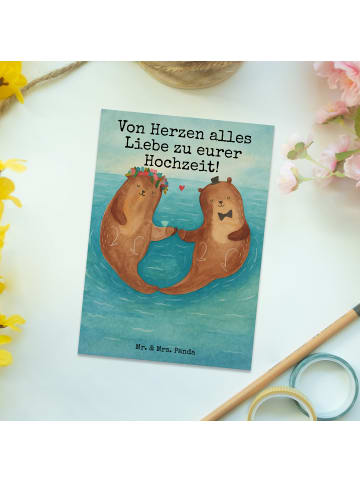 Mr. & Mrs. Panda Ansichtskarte Hochzeit Otter Design mit Spruch in Weiß