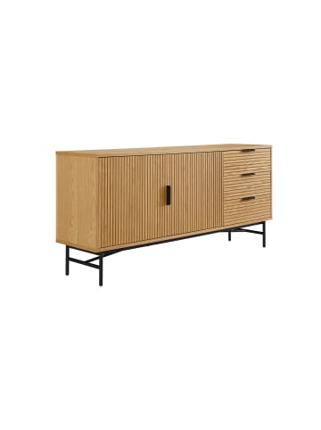 SalesFever Sideboard 160 cm mit Stauraum - Eiche Echtholzfurnier & Metallgestell in Schwarz