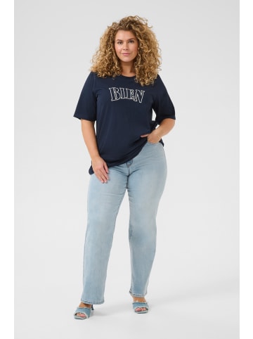 KAFFE curve T-shirt KCharriet Loose fit in Midnight M. W Chalk embroidery