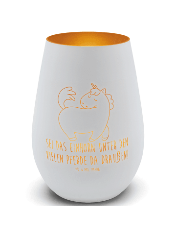 Mr. & Mrs. Panda Glas Windlicht Einhorn Stolzieren mit Spruch in Weiß