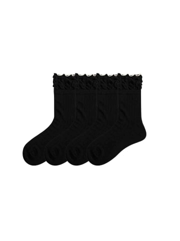 MUNADUNA 4er-Pack Doppelripp Bund mit Spitzen-Socken in Schwarz