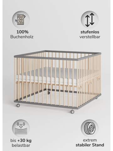 Sämann Sämann Laufgitter mit Matratze - grau/natur - Premium Kollektion