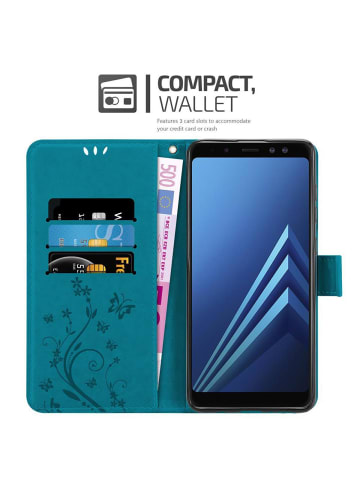 cadorabo Hülle für Samsung Galaxy A8 2018 Blumen Design in FLORAL BLAU