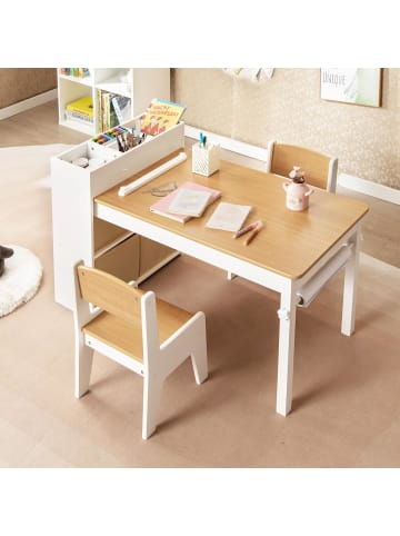 COSTWAY Zeichentisch mit 2 Stühlen ab 3 Jahren in Hellbraun
