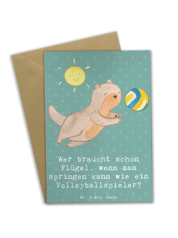 Mr. & Mrs. Panda Grußkarte Volleyball Sprung mit Spruch in Meeresbrise