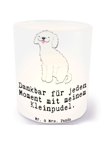 Mr. & Mrs. Panda Glas Teelichthalter Kleinpudel Moment mit Spruch in Transparent