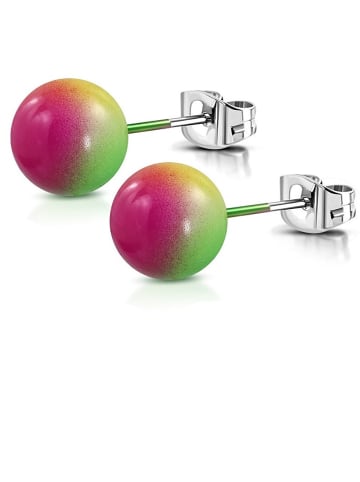 Bungsa Ohrstecker in Pink-grün-gelb