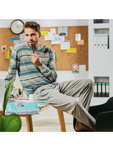 REDBEST Single-Jersey Schlafanzug in petrol/grau meliert