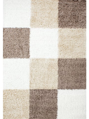 KADIMA DESIGN Teppich Hochflor Shaggy Waschbar Karo RHEIN Strapazierfähig in Mokka