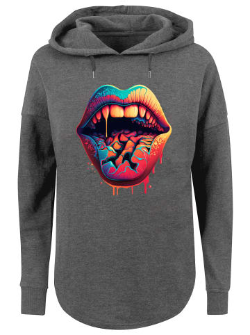 F4NT4STIC Oversized Hoodie Drooling Lips OVERSIZE HOODIE in charcoal