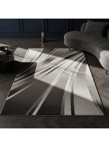 KADIMA DESIGN Teppich Kurzflor Waschbar Wellen DRAU Strapazierfähig OEKO-TEX in Braun