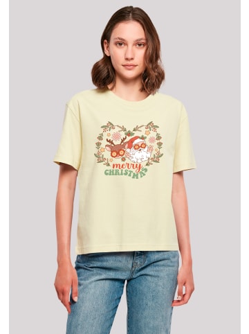F4NT4STIC Tee Weihnachten Hippie Santa And Reindeer in softyellow