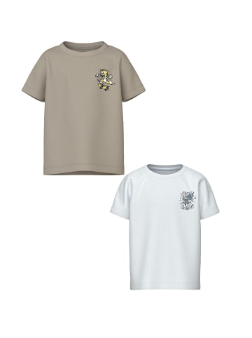 name it T-Shirt 2er-Set Normale Passform Kurzarm in Weiß-Braun
