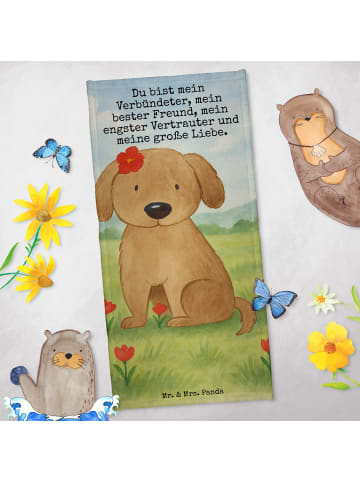 Mr. & Mrs. Panda Strandtuch Hund Dame Design mit Spruch in Grau Pastell