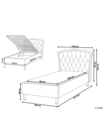 Beliani Einzelbett METZ in Beige/Silber - (W) 126 x (H) 102 x (L) 217 cm