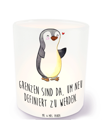 Mr. & Mrs. Panda Glas Windlicht Pinguin Amputation mit Spruch in Transparent