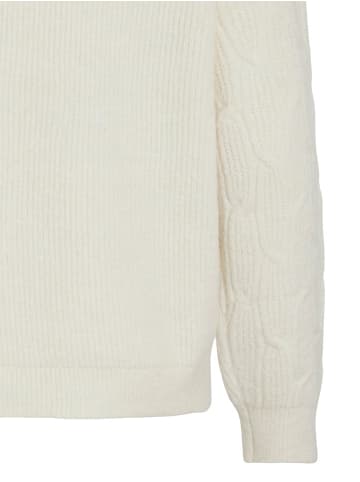Vila Zopfmuster Strickpullover mit Rundhalsausschnitt und Rippbündchen in Creme