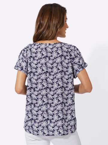 Sieh an! Kurzarm-Bluse in marine-beige-bedruckt