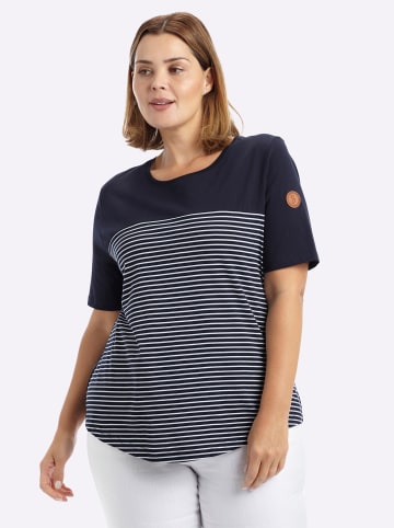 sheego T-Shirt in tiefblau-weiß-geringelt