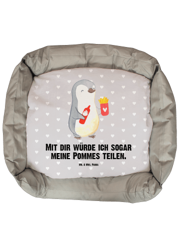 Mr. & Mrs. Panda Hundebett Pinguin Pommes mit Spruch in Grau Pastell