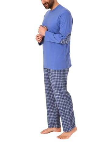 NORMANN Schlafanzug Pyjama lang Flanell Hose - 67438 in blau
