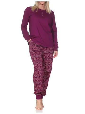 NORMANN Langarm Schlafanzug Pyjama Bündchen Ethnolook in beere