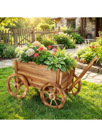 COSTWAY Blumenwagen Holz in Hellbraun