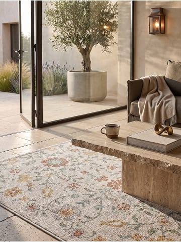 KADIMA DESIGN Teppich Outdoor Floral pflegeleicht Balkon Terrasse Outdoor Garten in Creme