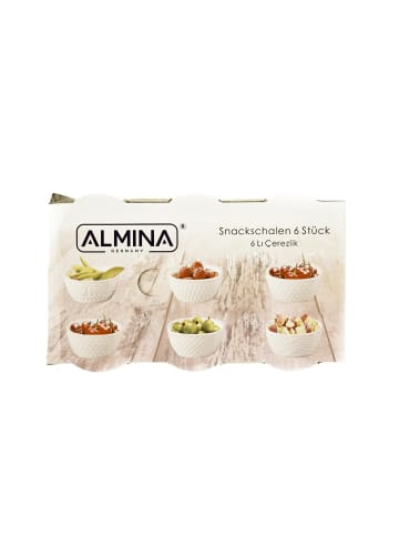 Almina Almina 6er Snackschalen-Set aus Porzellan Servierschale mit Muster in Weiß