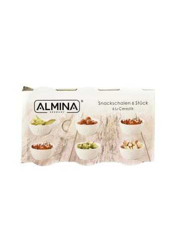 Almina Almina 6er Snackschalen-Set aus Porzellan Servierschale mit Muster in Weiß
