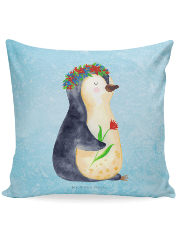 Mr. & Mrs. Panda kissen bedruckt Pinguin Blumen ohne Spruch in Eisblau