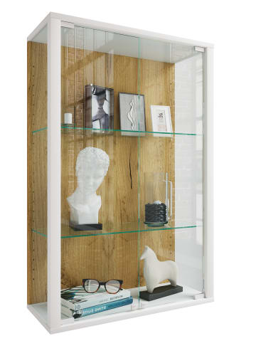 VCM Wandvitrine Hängevitrine Glasvitrine Glas Udina in Weiß / Honig-Eiche